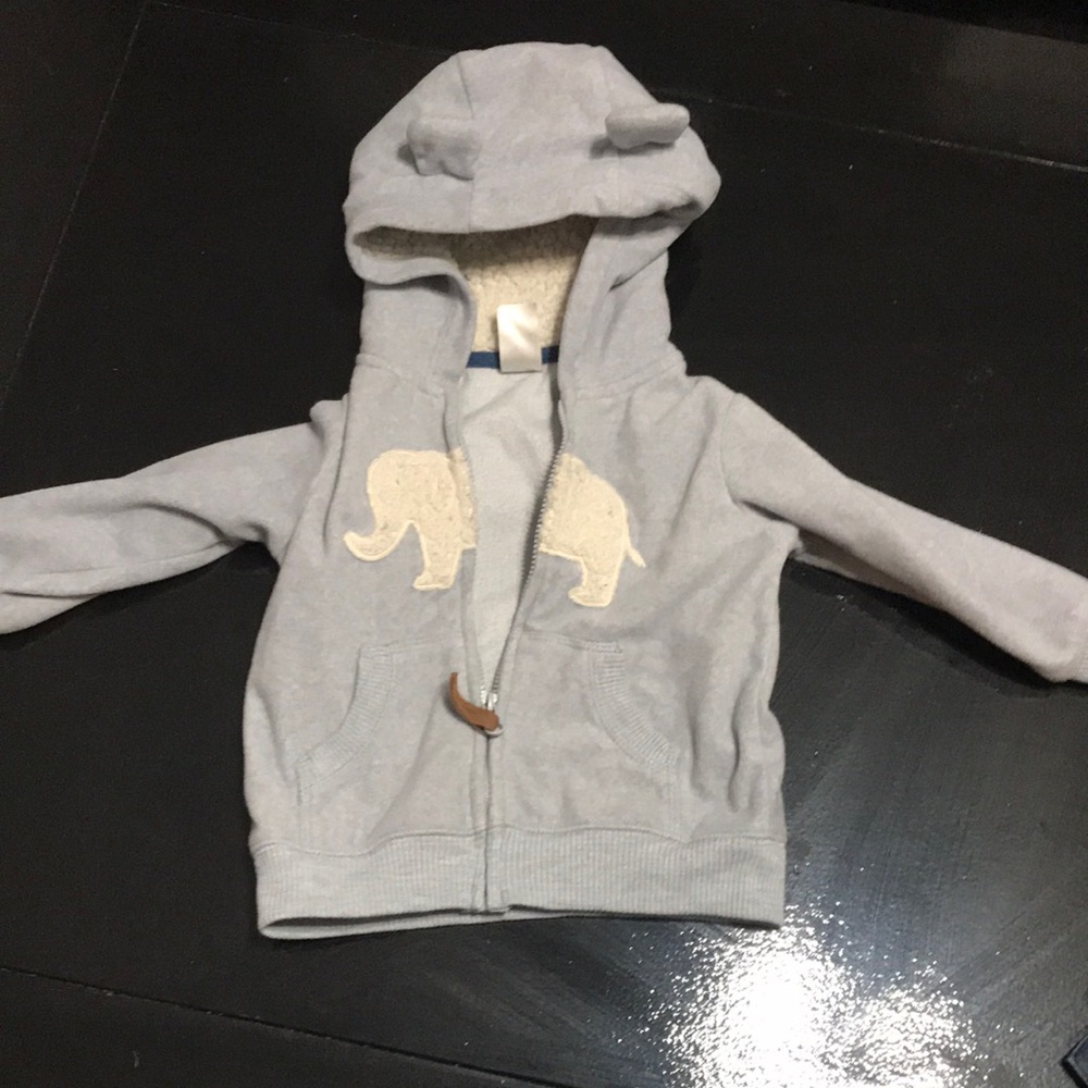 Kids Light Gray Elephant Hooded Zip Jacket